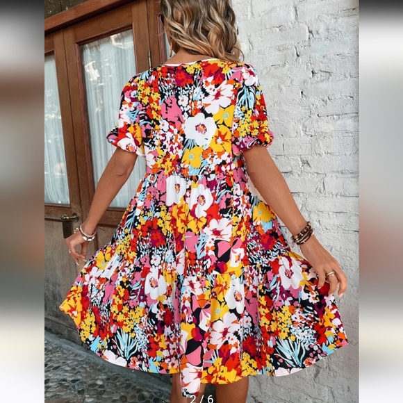 Greathe Women's sz L Tie Neck Ruffle Hem Floral Dress - Picture 2 of 15